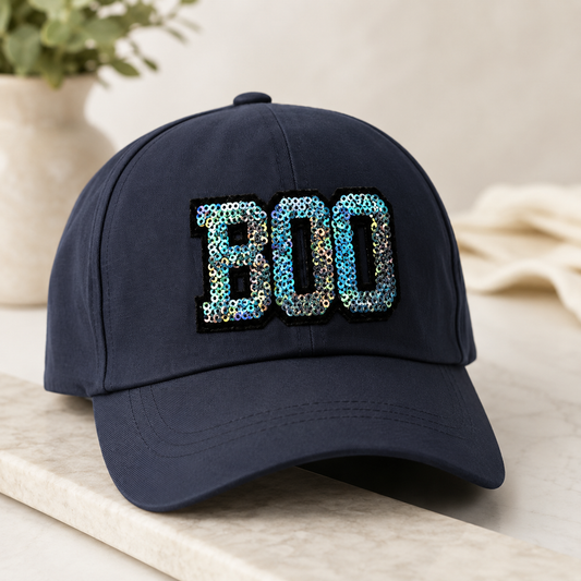 Boo Patch | Sequin Silver Hat Patch | Halloween Patch