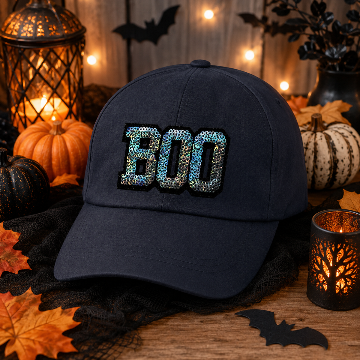 Boo Patch | Sequin Silver Hat Patch | Halloween Patch