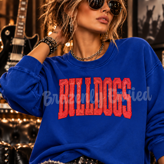 Bulldog Patch |Red Sequin & Embroidered Iron On Patch |  Boutique Quality Patch | Ready to Ship
