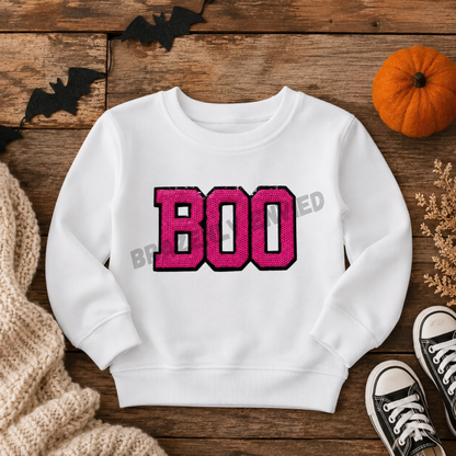 Boo Patch Halloween Patch Pink Youth Size Sequins