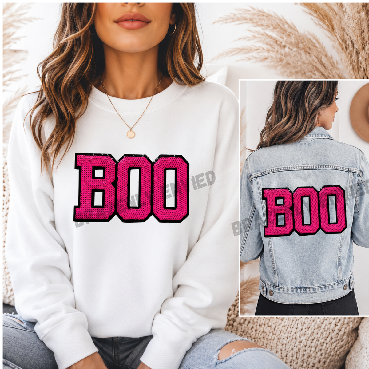 Boo Patch| Pink Boo Sequins Iron On Patch| Halloween Patch