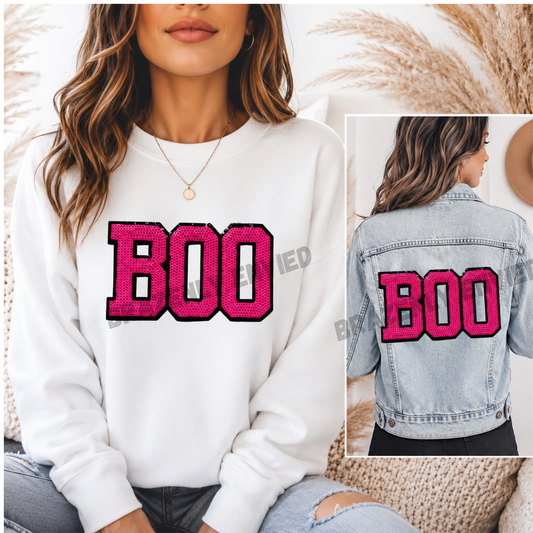 Boo Patch| Pink Boo Sequins Iron On Patch| Halloween Patch