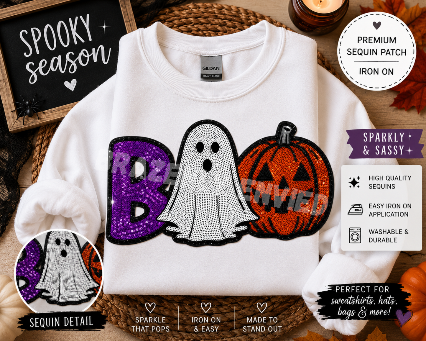 Halloween Patch Boo /Ghost - Pumpkin Sequins Patch