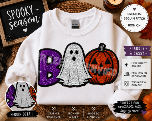 Halloween Patch Boo /Ghost - Pumpkin Sequins Patch