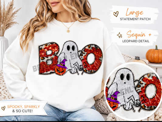 Halloween Patch Boo /Ghost Leopard  Chenille /Sequins Patch