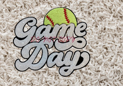Game Day Ready Sports Patch Softball Chenille /Sequins Patch Popular Chenille Softball Game Day Patch White Sequin Game Day New Trendy Style
