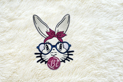 Easter Patch Easter Chenille/Sequins Smart Blue Glasses Bubble gum Blowing Bunny  Great for Easter Shirt