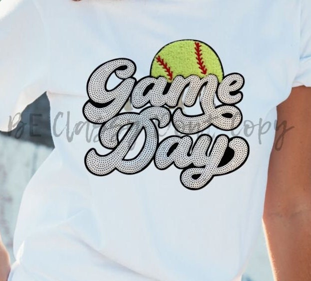 Game Day Ready Sports Patch Softball Chenille /Sequins Patch Popular Chenille Softball Game Day Patch White Sequin Game Day New Trendy Style