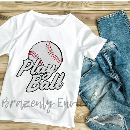 Baseball Chenille Patch: Play Ball Sports Applique (11.5x9.5")