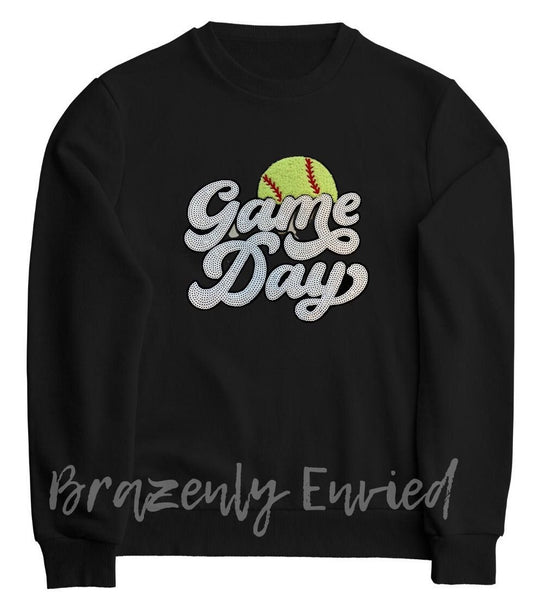 Game Day Ready Sports Patch Softball Chenille /Sequins Patch Popular Chenille Softball Game Day Patch White Sequin Game Day New Trendy Style
