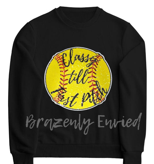 Softball Shirt Game Day Ready New Softball Sequins Patch  Great gift  "Classy Till First Pitch"Great Softball Mamas Great Sports Patch