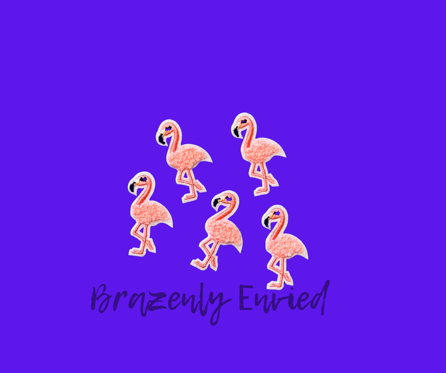 Flamingo chenille and embroidered 1 inch x 2 inches H  great detail in the body and eye lashes