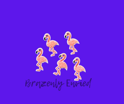 Flamingo chenille and embroidered 1 inch x 2 inches H  great detail in the body and eye lashes