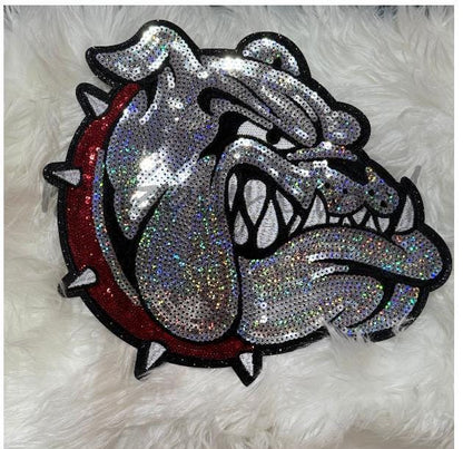 Bulldog Patch | Silver Sequins /Red Collar Sequins