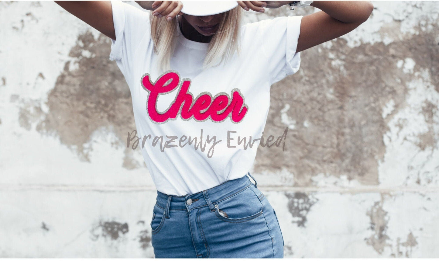 Cheer Chenille Patch Cheer Patch Bright Pink great for shirts jackets or bags great gifts idea