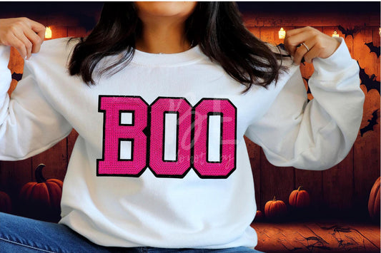 Boo Patch| Pink Boo Sequins Iron On Patch| Halloween Patch