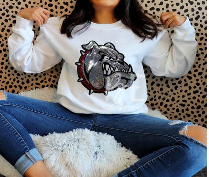 Bulldog Patch | Silver Sequins /Red Collar Sequins