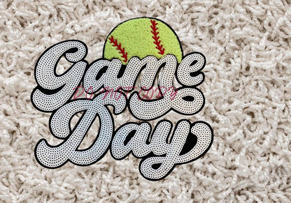 Softball Game Day Chenille Patch with Sequins - 11"