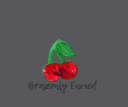 Cherry Sequin Embroidered Patch: Heat Activated Applique (3.5x3 inches)