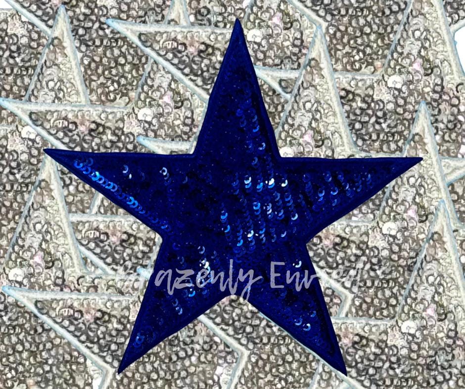 Star Patch Blue Sequins Iron On Applique (5 Inch)