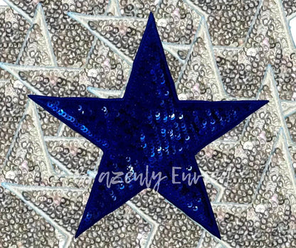 Star Patch Blue Sequins Iron On Applique (5 Inch)