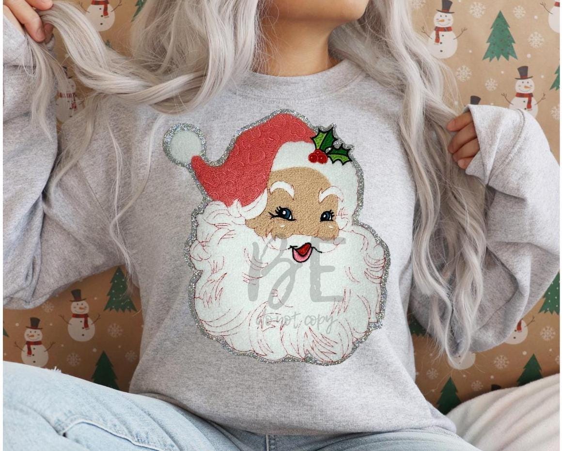Santa Patch Chenille | Pink Hat Santa Chenille Patch | Vintage Santa Patch | Iron On Ready | Great for Christmas Sweatshirt Santa Patch