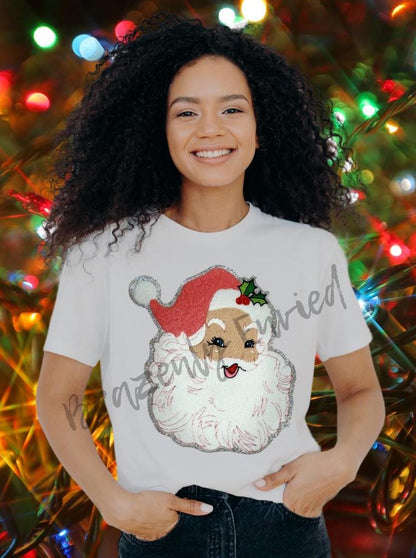 Santa Patch Chenille | Pink Hat Santa Chenille Patch | Vintage Santa Patch | Iron On Ready | Great for Christmas Sweatshirt Santa Patch