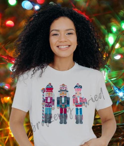 Nutcracker Patch Very Popular Christmas Iron On Chenille Patch 3-NUTCRACKERS Great For shirts/Jackets Iron On-Pink and Turquois Blue/Gray