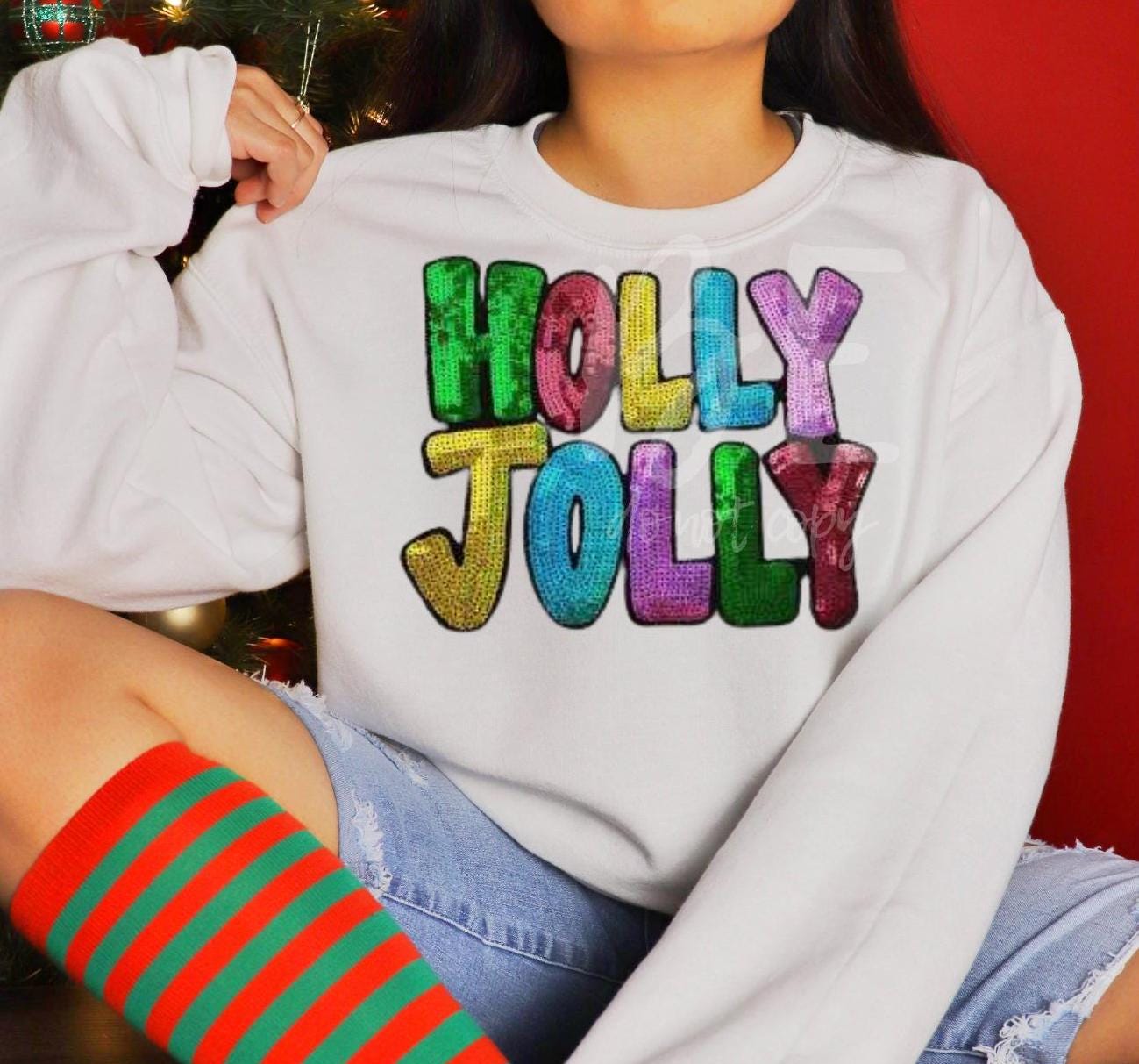 Holly Jolly Patch | Iron On Patches | Sequins Christmas Patch | Great for Christmas Sweatshirts and Christmas Gifts