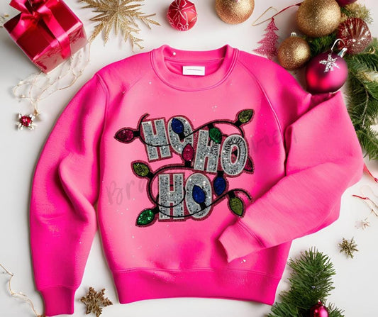 Ho Ho Ho Patch Sequins Patch  Pink Glitter Backing Beautiful Patch Great for Christmas Shirts and Jackets beautiful Christmas Patch