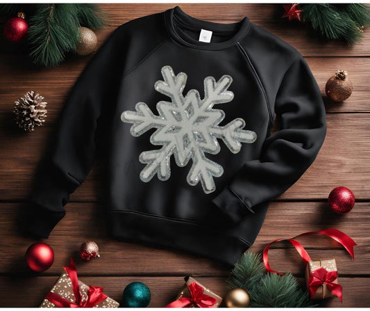 Snowflake Patch | White Chenille with Silver Backing Snowflake Patch Great Christmas Patch
