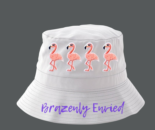 Flamingo chenille and embroidered 1 inch x 2 inches H  great detail in the body and eye lashes