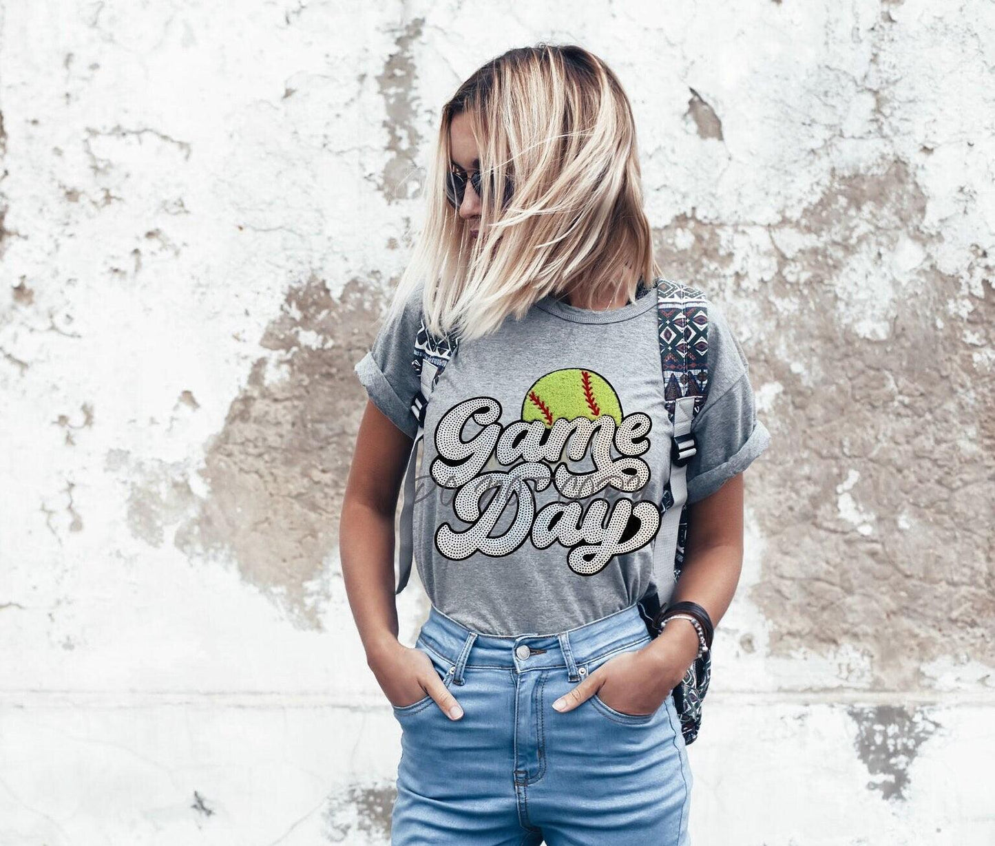 Softball Game Day Chenille Patch with Sequins - 11"