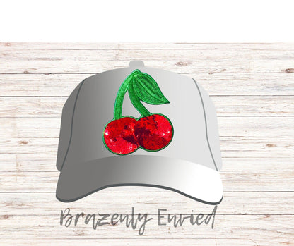 Cherry Sequin Embroidered Patch: Heat Activated Applique (3.5x3 inches)