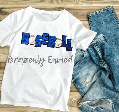 Royal Blue Baseball Sequin Patch, Sports Applique (4x12 inch)