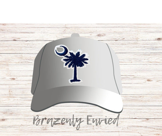 SC Palmetto tree and crescent moon Patch   embroidered  size 2.75"H x 2.5"W great for jackets and hats