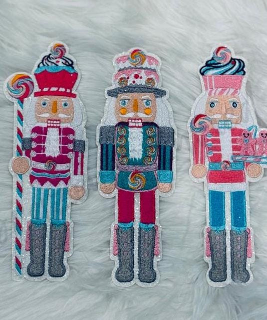 Nutcracker Patch Very Popular Christmas Iron On Chenille Patch 3-NUTCRACKERS Great For shirts/Jackets Iron On-Pink and Turquois Blue/Gray