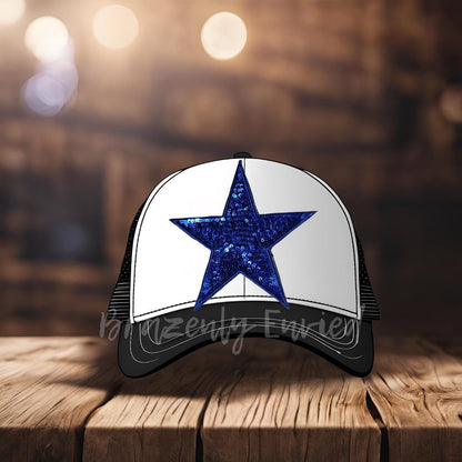 Star Patch Blue Sequins Iron On Applique (5 Inch)