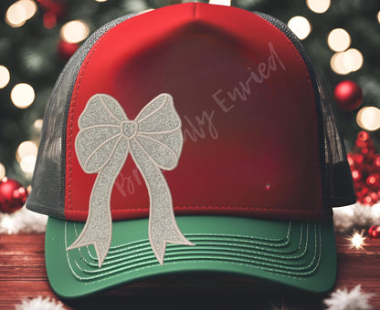 Glitter Bow Patch | Silver Glitter Side Bow Patch | Iron On Patch | Great for Christmas Sweatshirt /  In Stock Ready to Ship Patch