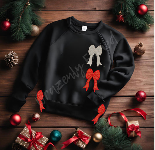 Glitter Bow Patch | Red Glitter Side Bow Patch | Iron On Patch | Great for Christmas Sweatshirt /  In Stock Ready to Ship Patch