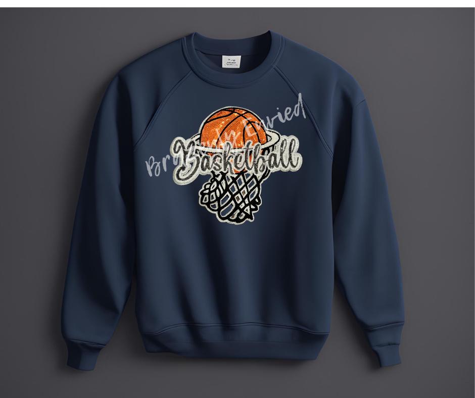 Basketball Patch| sequins basketball hoop patch | Beautiful Basketball Sequin and Chenille Patch