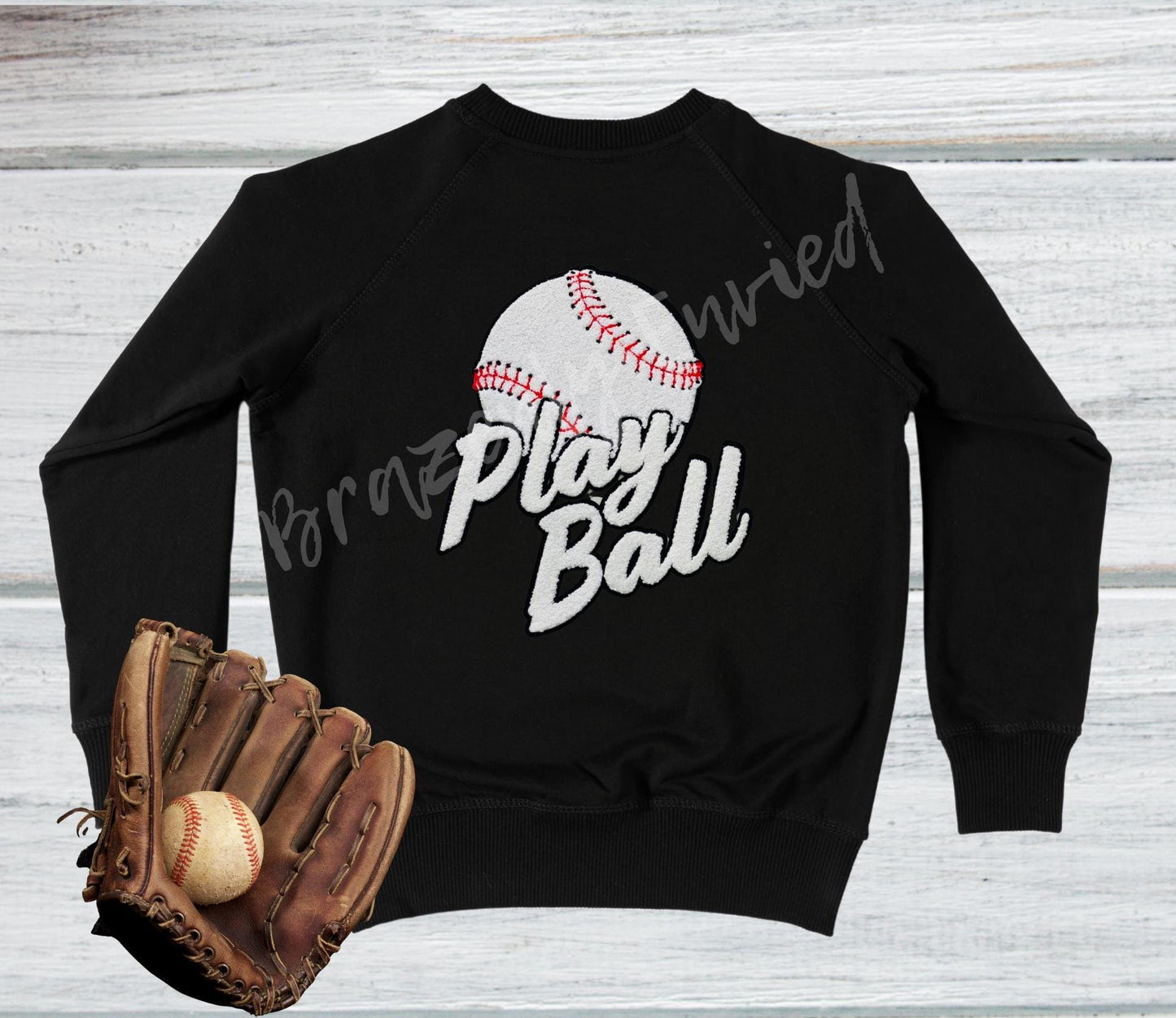 Baseball Chenille Patch: Play Ball Sports Applique (11.5x9.5")