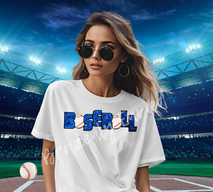 Royal Blue Baseball Sequin Patch, Sports Applique (4x12 inch)