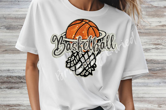 Basketball Patch| sequins basketball hoop patch | Beautiful Basketball Sequin and Chenille Patch