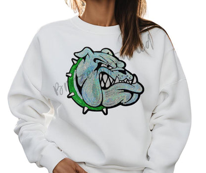 Sequin Bulldog Patch: Iron-On Applique - Green Collar