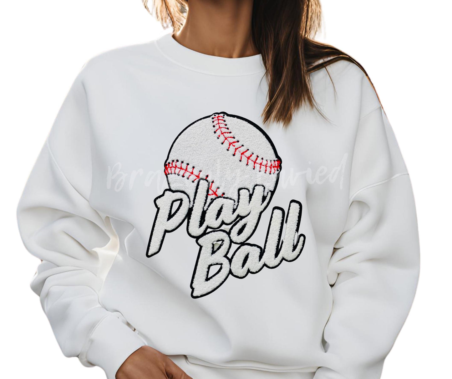 Baseball Chenille Patch: Play Ball Sports Applique (11.5x9.5")