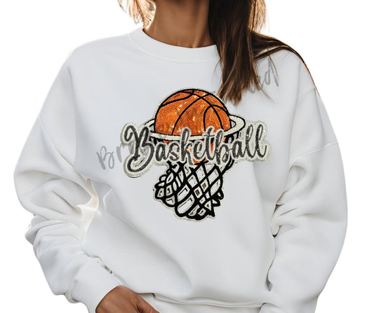 Basketball Patch Black Script Basketball Sequin and Chenille Patch