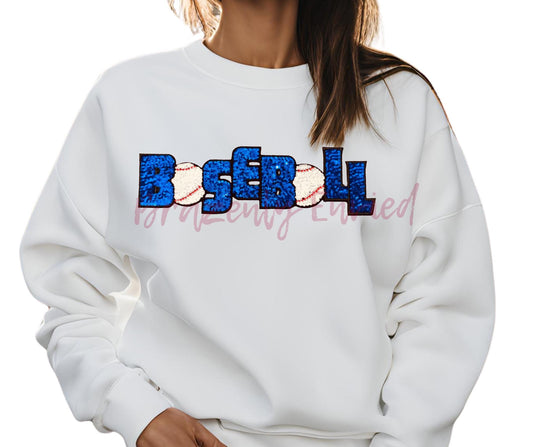 Royal Blue Baseball Sequin Patch, Sports Applique (4x12 inch)