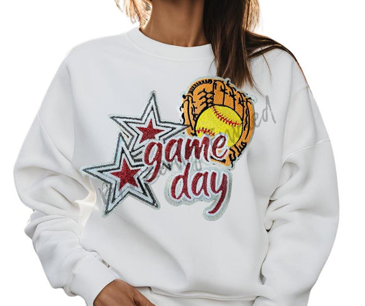 Game Day Softball Patch Sequins Patch Red with Embroidered Glove