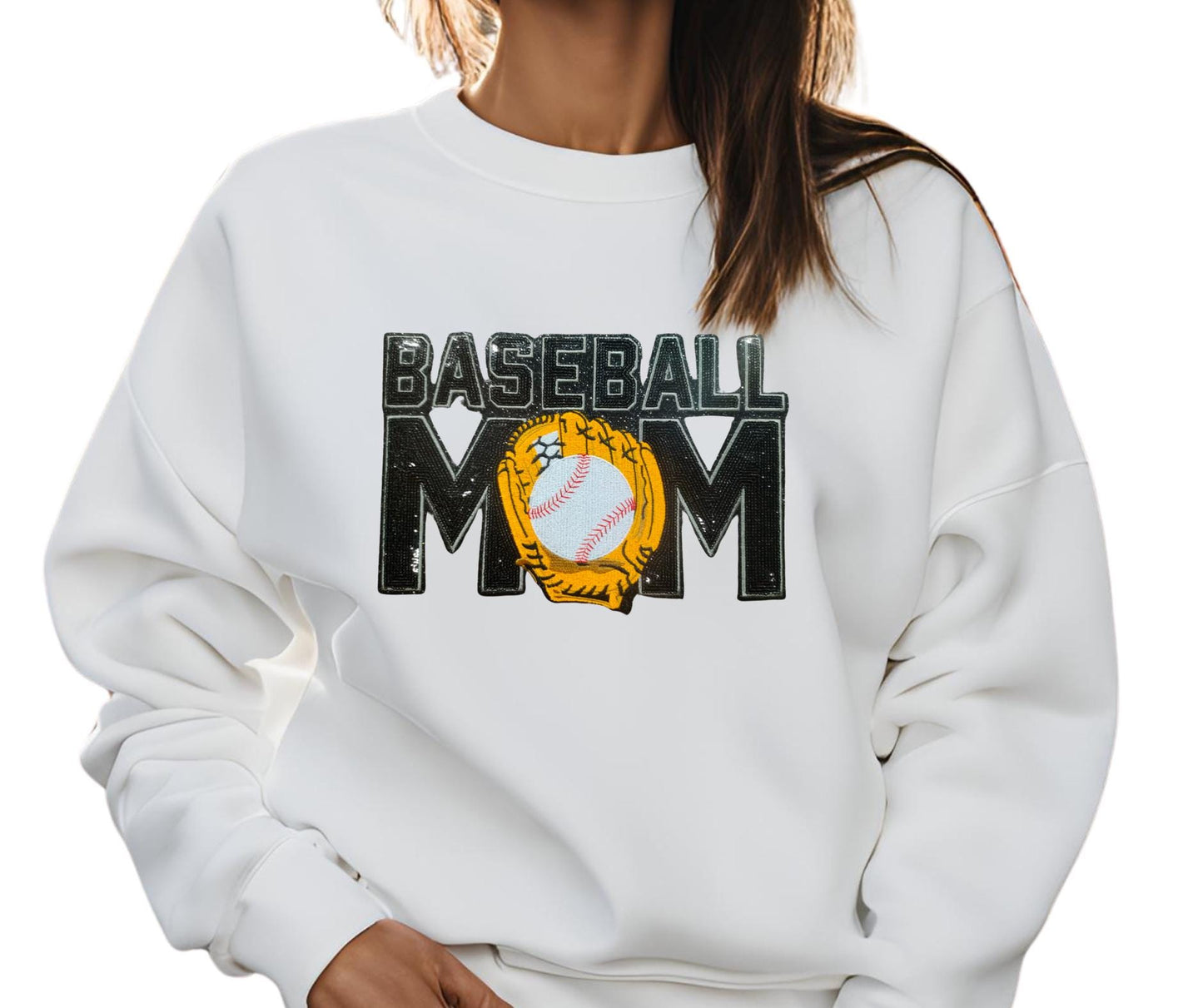 Baseball Patch |Baseball Mom Sequins Patch |Sports Patch| Eye catching Sequins Baseball with Embroidered Mit Patch Ready to Press